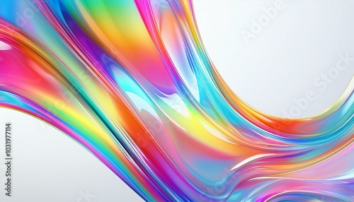 abstract colorful holographic liquid neon curved wave moving, glass texture painting on white background, abstract colorful wave background