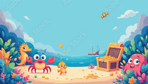 Sea Creatures Treasure Island Illustration 
