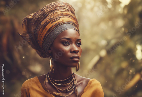 African queen illustration Dhuku Beautiful African American woman in a turban on her head photo