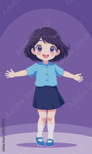Smiling Anime Girl with Open Arms 
