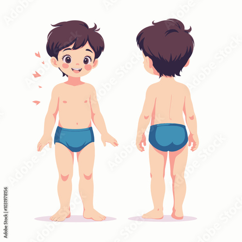 Smiling Boy Cartoon Front and Back View