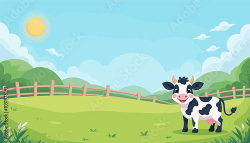 Smiling Cow in Green Pasture 
