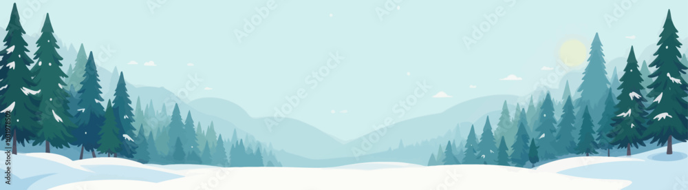 Fototapeta premium Snowy Forest Landscape Illustration 