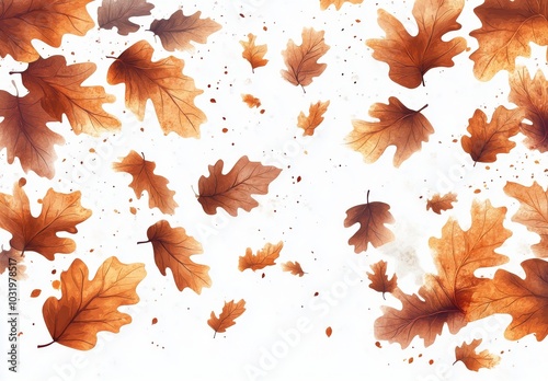 Autumn leaves scattered on a white background showcasing vibrant colors and t...