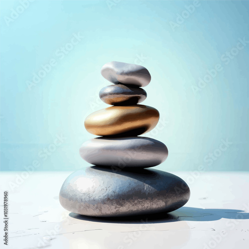 Stacked Stones with Gold and Silver Finish  
