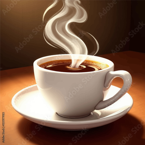 Steaming Hot Coffee in White Cup on Saucer