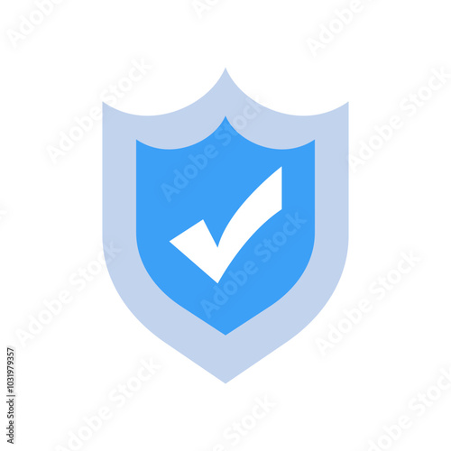 Blue shield with a check mark. Color simple flat illustration.