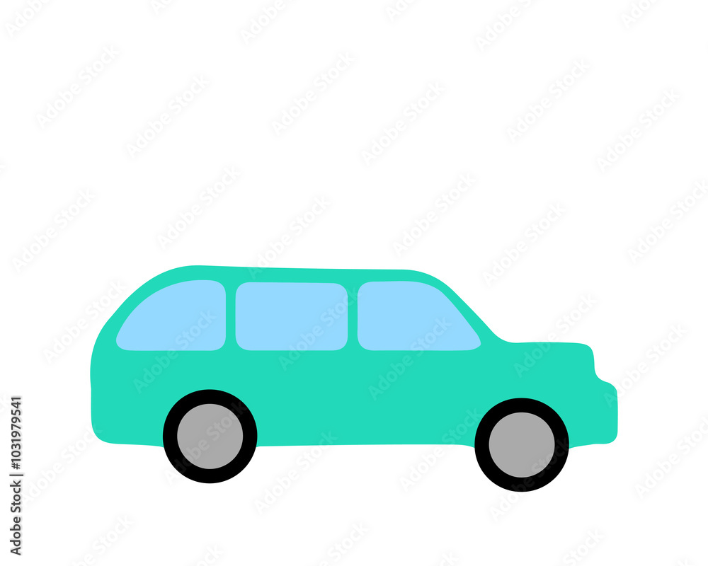 Turquoise car. Color simple flat illustration. Turquoise car. Color simple flat illustration.