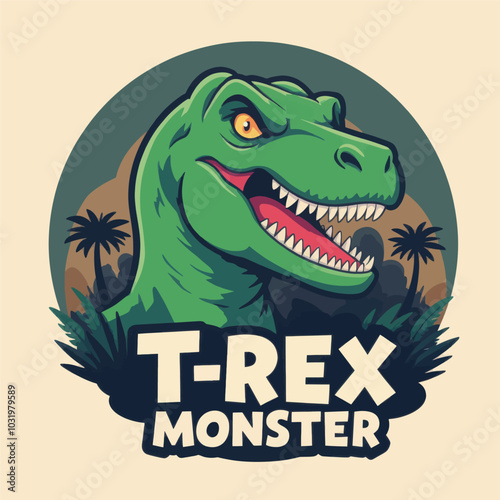 T-Rex Monster Logo with Jungle Background 
