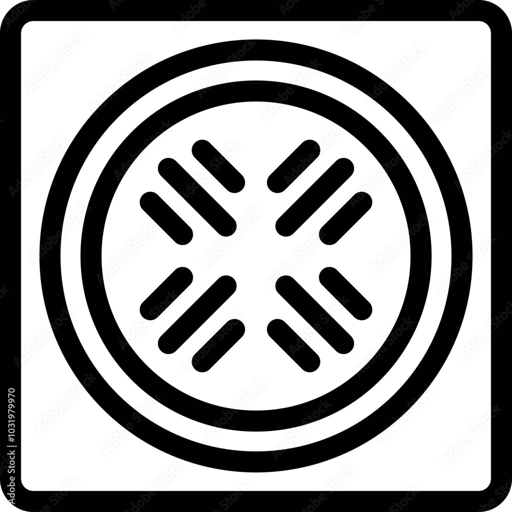 Simple black and white icon of a sewer grate with a circular pattern Simple black and white icon of a sewer grate with a circular pattern
