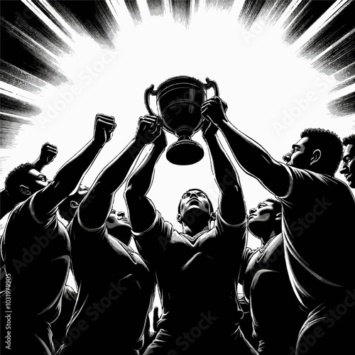 Team Holding Up Trophy 
