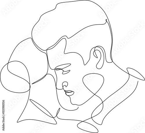 16.epsCouple kissing. Trendy line drawing. Couple illustration in one line. Minimalistic vector illustration. Continuous abstract one line drawing,