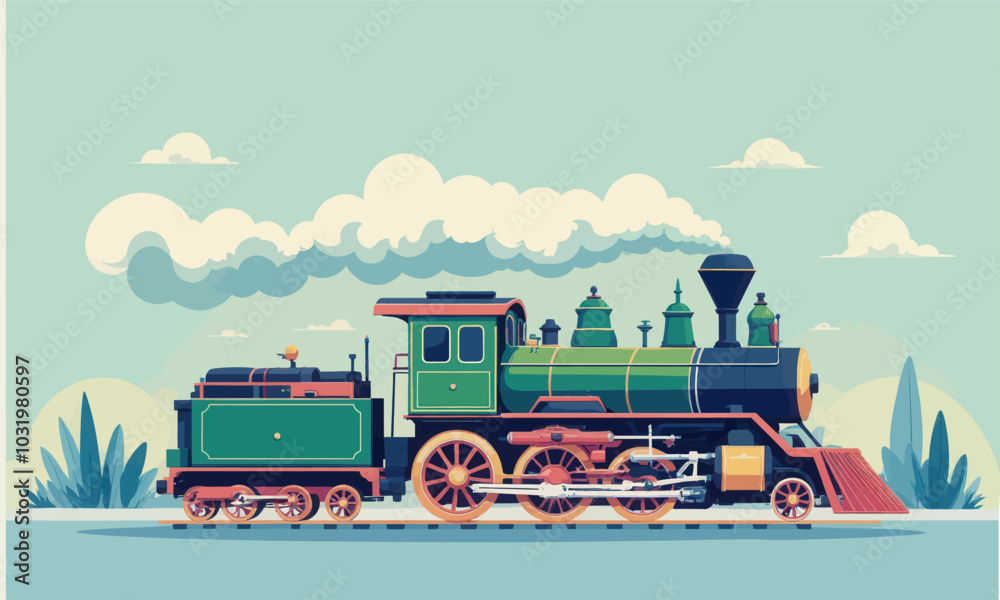 Fototapeta premium Vintage Steam Locomotive Train Illustration 