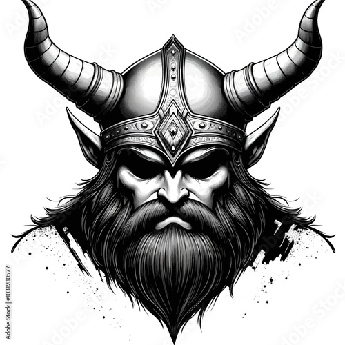 Viking Warrior with Horns and Helmet 
