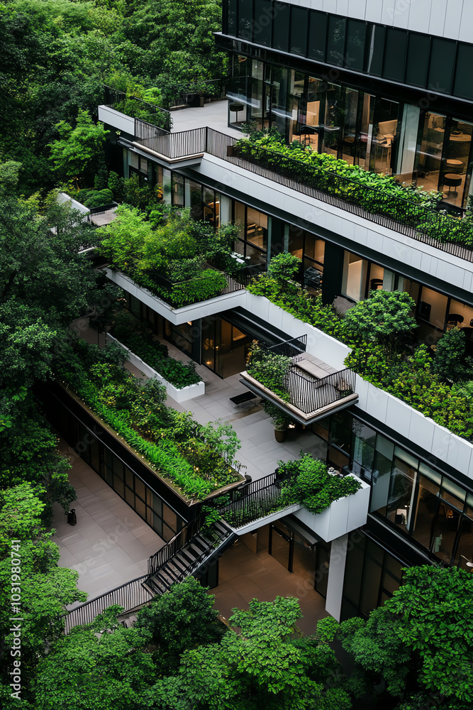 Modern building with lush green surroundings Modern building with lush green surroundings