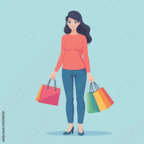 Woman Shopping with Colorful Bags 
