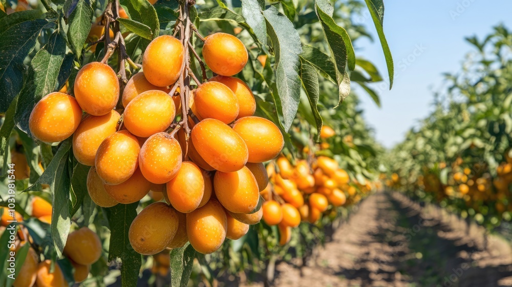 Bright Orange Fruits in Lush Green Orchard Bright Orange Fruits in Lush Green Orchard