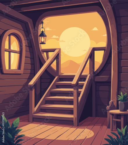 Wooden Stairs to Sunset View 
