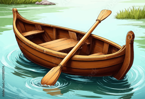 Wooden Rowboat on Still Water 
