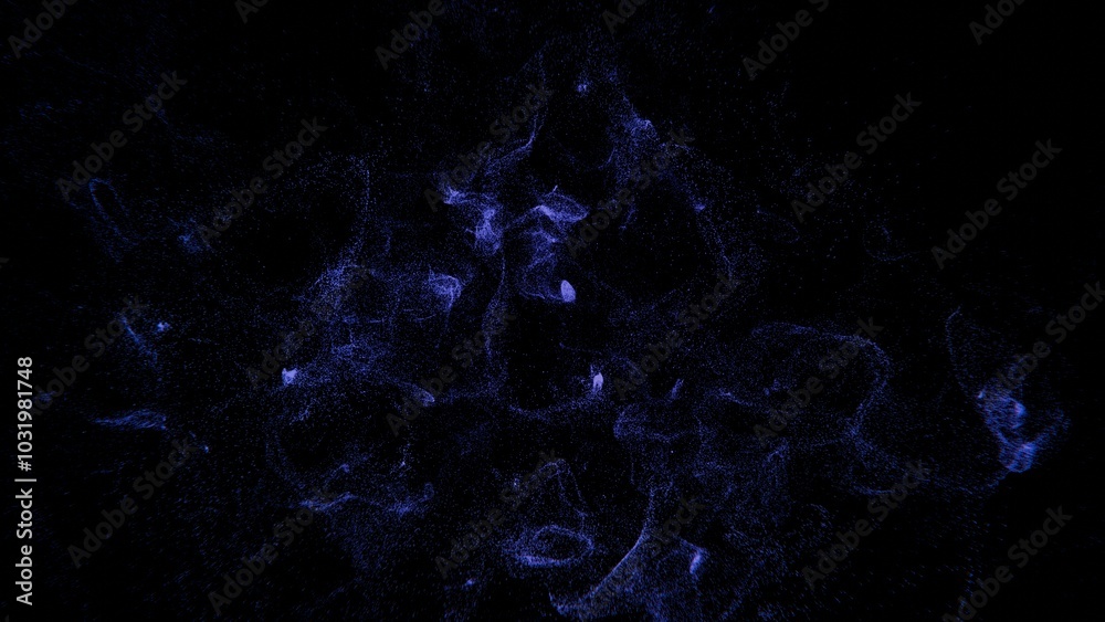 Abstract Particle Cloud in Motion with Neon Blue Effect on Black Background Abstract Particle Cloud in Motion with Neon Blue Effect on Black Background