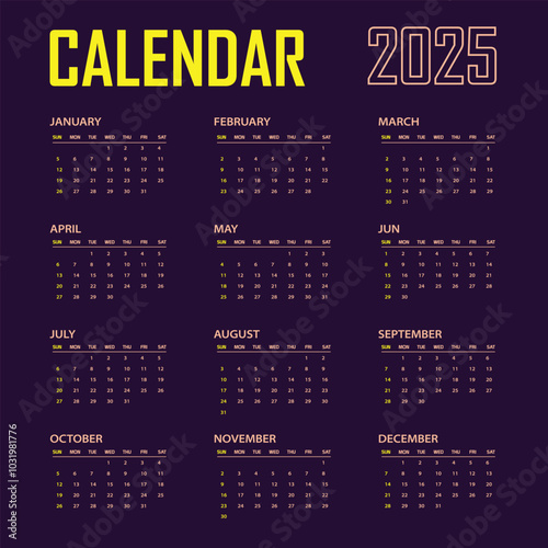 Free Calendar 2025 Vector Template Design File, Use for Office and Wall Decore