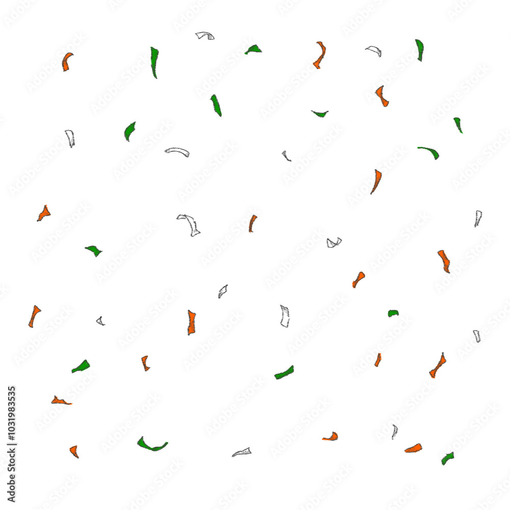 Tricolour orange saffron green white India flag confetti on clear background Tricolour orange saffron green white India flag confetti on clear background