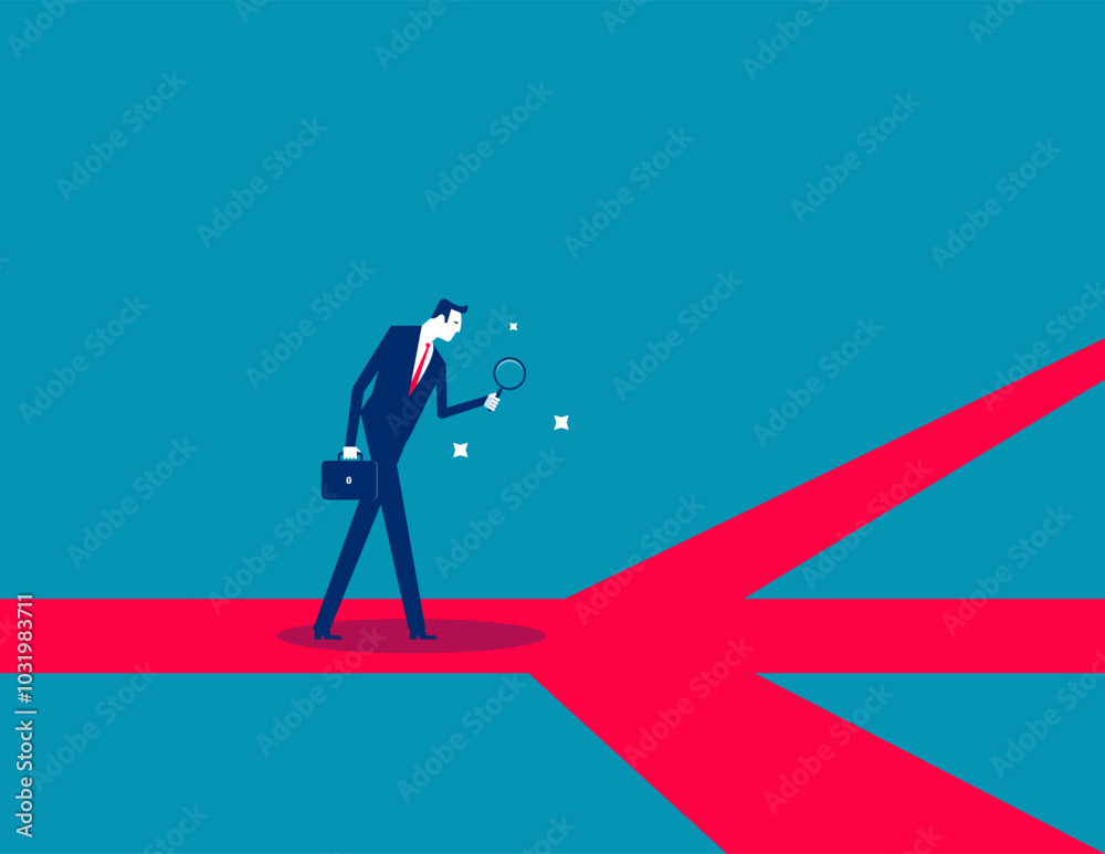 Obraz premium Opportunity. Businessman analyze career path with magnifying glass, Finding career path or success route