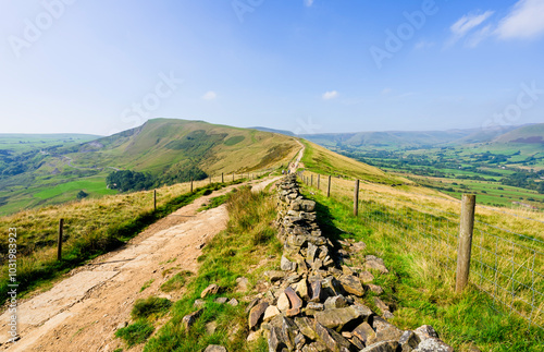 Misty late summer morning on the top of Mam Tor, Derbyshire.