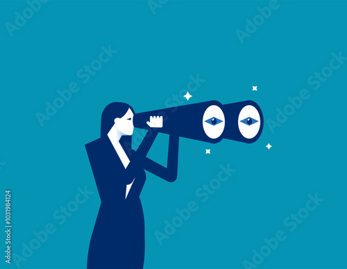 Opportunity. Business woman look through binoculars searching for new job or opportunity, Observe or career success