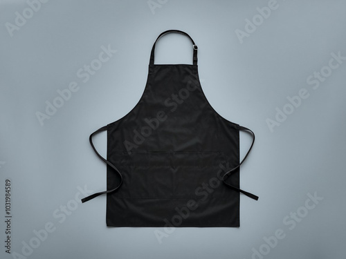 Blank black baker chef apron mockup for professional kitchen staff front view with adjustable ss photo