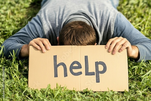 Man Holding a Cardboard Sign with 'Help' Written on it