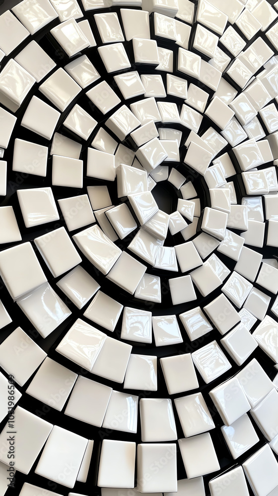 Fototapeta premium Abstract spiral tile pattern, white isolate background