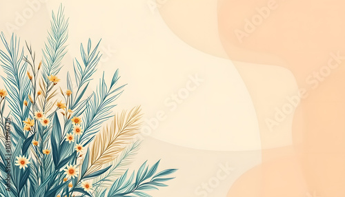 Wallpaper Mural Wheat ears and blue leaves on pastel background with copy space Torontodigital.ca