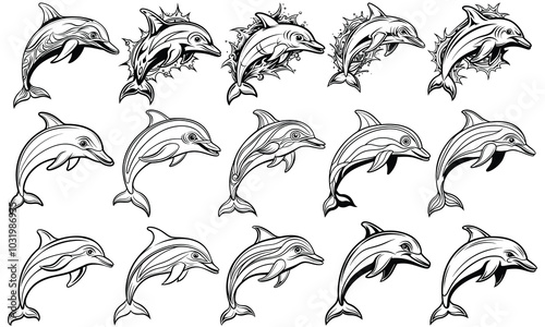 Detailed Dolphin Coloring Page for Adults, Relaxing Line Art Design Ideal for Stress Relief, Perfect for Printable Art Therapy and Adult Coloring Books, High-Quality Illustration for Creativity.