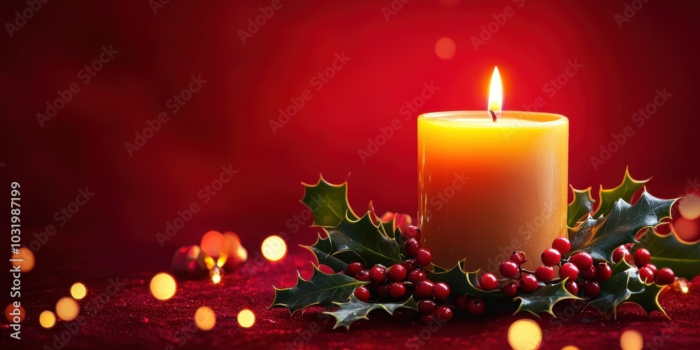 A warm Christmas scene filled with glowing candles surrounded by festive decorations, conveying the warmth and spirit of the holiday season.