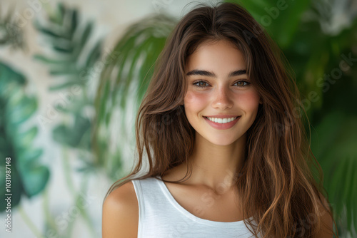 Portrait of a young woman smiling at the camera.