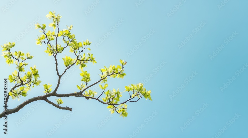 Fresh Green Leaves Against a Bright Blue Sky Fresh Green Leaves Against a Bright Blue Sky