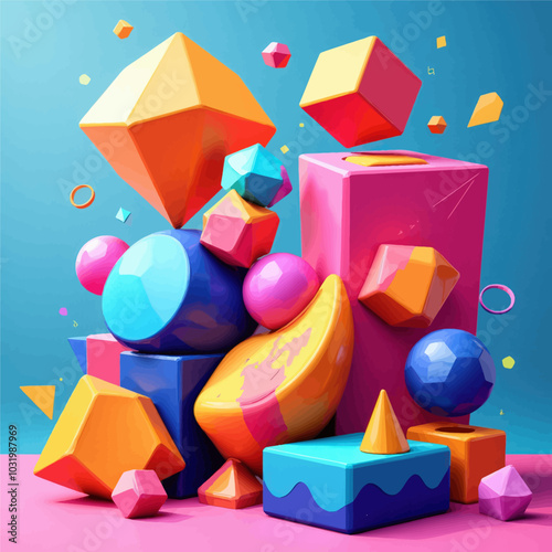 Abstract Colorful 3D Geometric Shapes 
