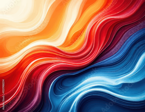 Abstract Wavy Background in Red, Orange, Blue, and White 
