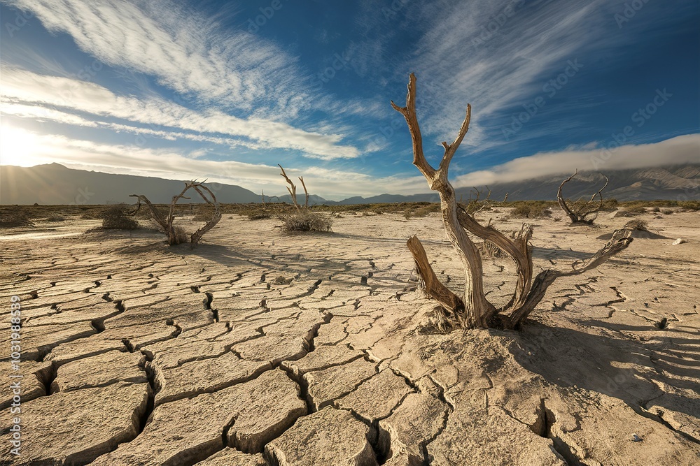 Arid land with dry and cracked ground Arid land with dry and cracked ground