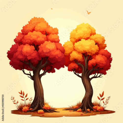 Autumn Trees with Red and Yellow Leaves