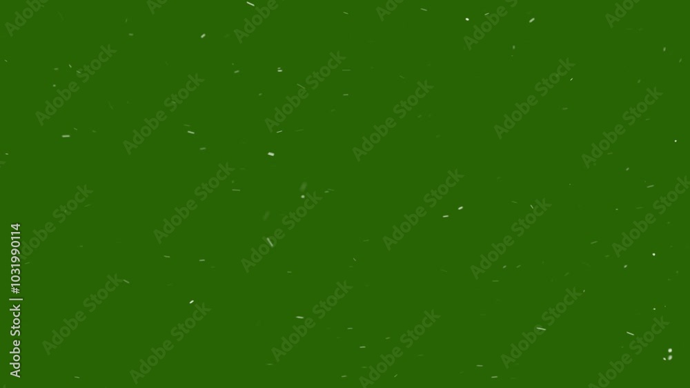 Screen overlay of falling snow particles isolated on green screen