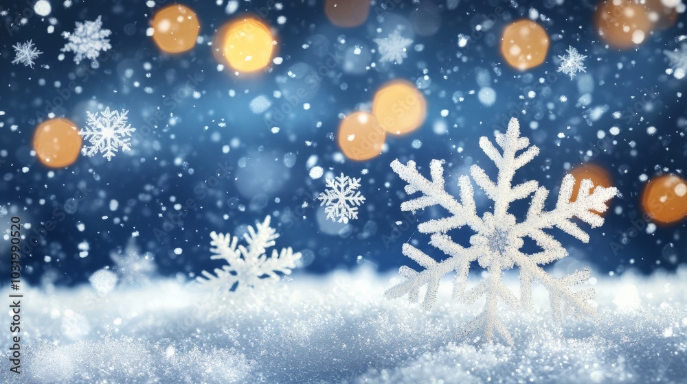 Fototapeta premium Winter Wonderland: Sparkling Snowflakes and Festive Lights