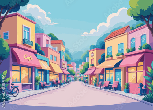 Cartoon Street Scene with Cafe 
