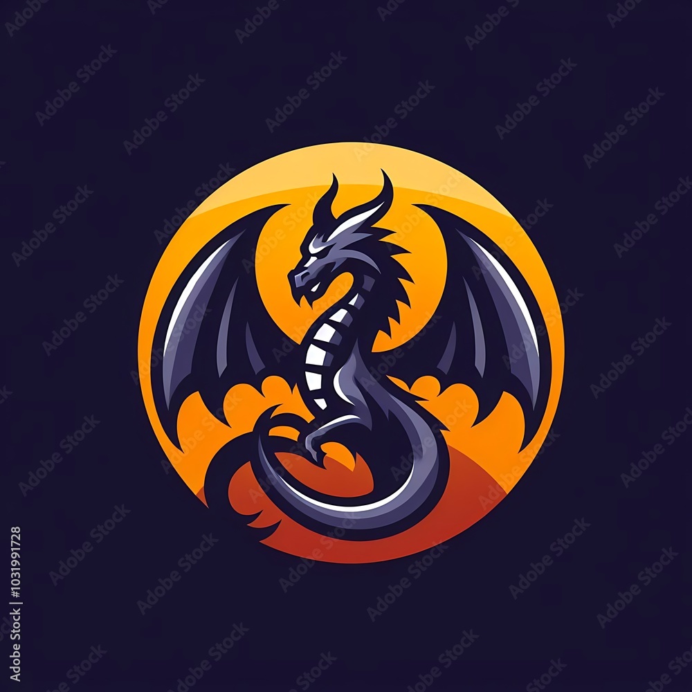 Powerful Dragon Emblem with a Fiery Background Powerful Dragon Emblem with a Fiery Background