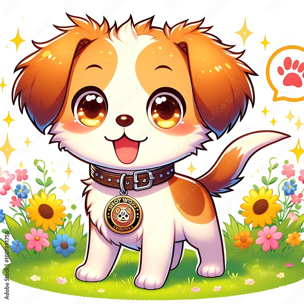 Obraz premium Adorable Puppy Posing in a Field of Flowers