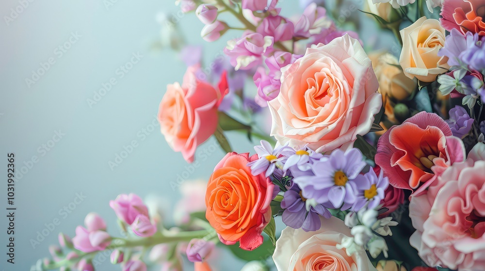 A close-up of a bouquet of flowers, including pink, orange, and purple blooms. The image is soft and delicate, with a blurred background. A close-up of a bouquet of flowers, including pink, orange, and purple blooms. The image is soft and delicate, with a blurred background.
