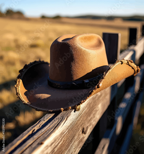 Cowboy hat on a wooden fence 
