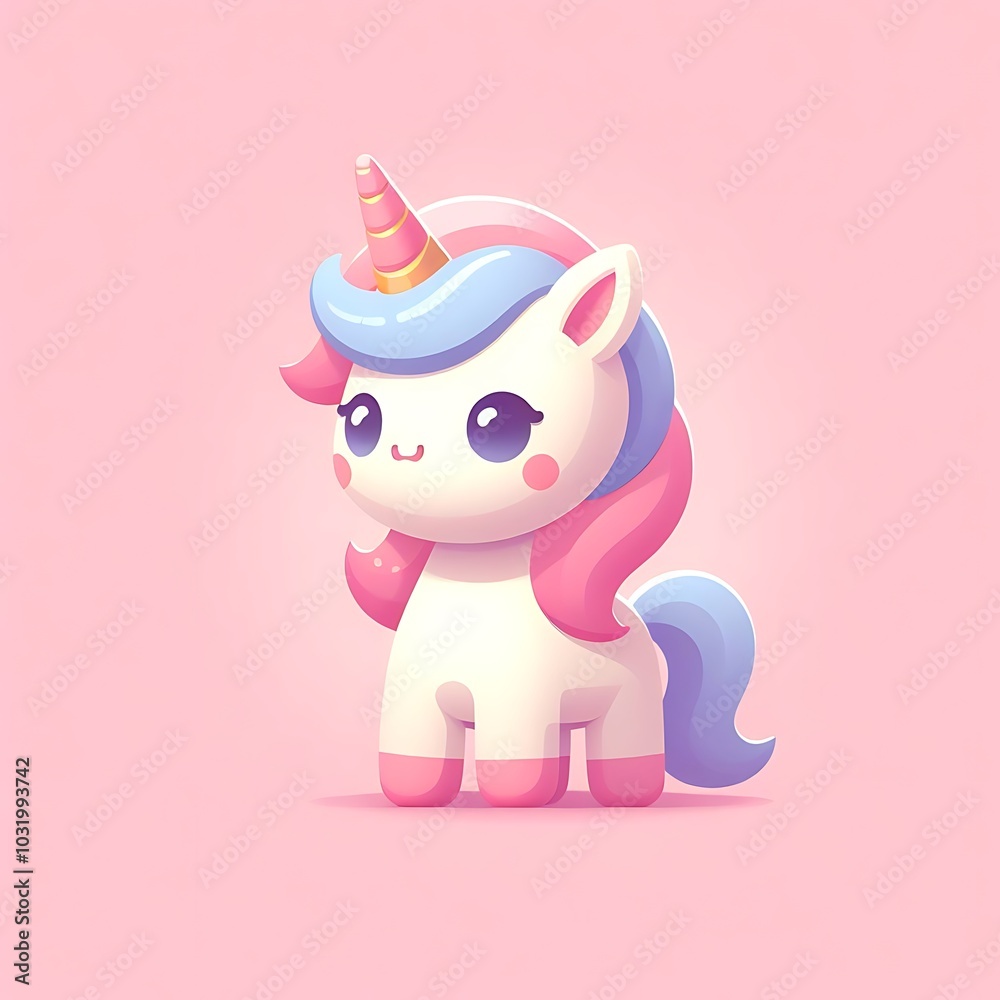 Adorable Cartoon Unicorn with Pink and Blue Hair Adorable Cartoon Unicorn with Pink and Blue Hair