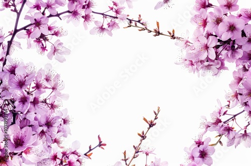 Delicate cherry blossoms frame a bright background in a spring garden